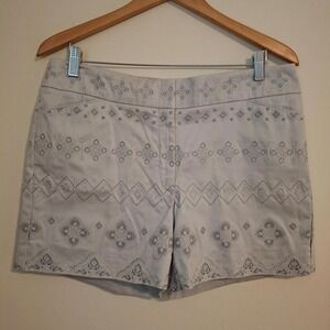 White House Black Market Size 12 Womens Gray Silver Embroidered Shorts Lined NWT